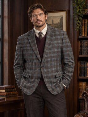 DKNY Men's Grey Plaid Check Two-Button Blazer Sport Coat Size 40R